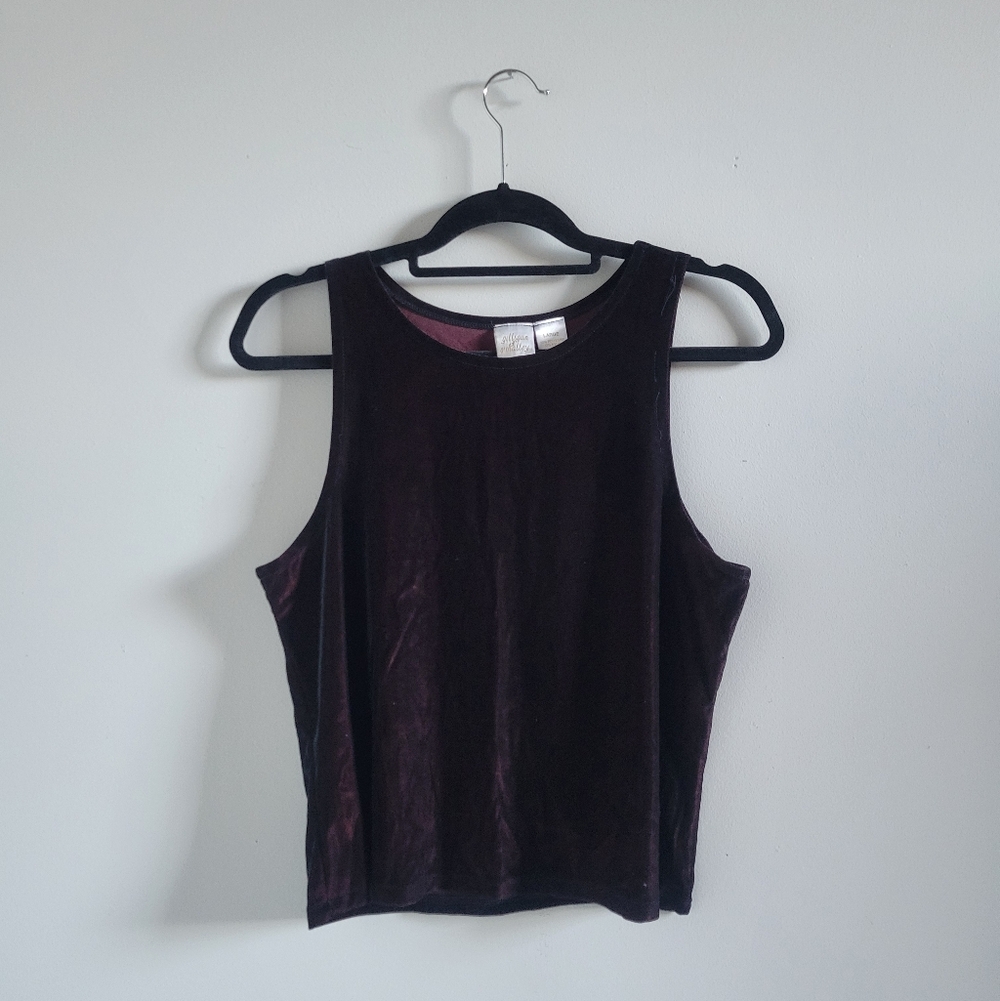 Vintage 90s Gilligan & O'Malley Velvet Tank Top Womens Large Black Burgundy